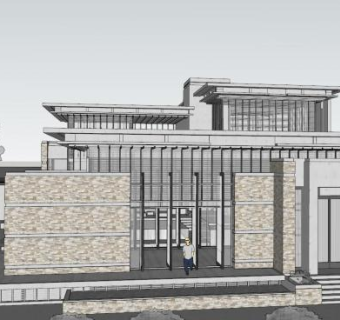 草原风独栋合院独栋别墅SU模型下载_sketchup草图大师SKP模型