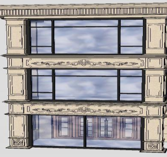 欧式独栋别墅大门门头SU模型下载_sketchup草图大师SKP模型