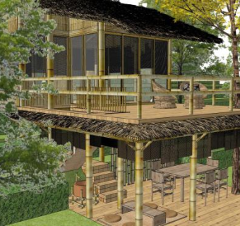 竹屋木屋茅草屋独栋别墅SU模型下载_sketchup草图大师SKP模型