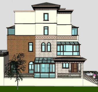 欧式独栋户外别墅SU模型下载_sketchup草图大师SKP模型