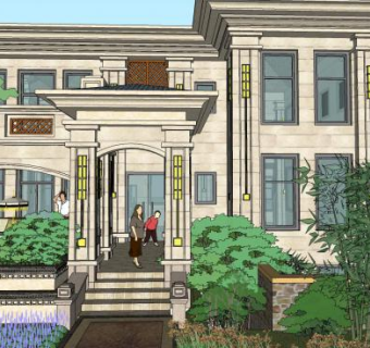 新中式装修独栋别墅SU模型下载_sketchup草图大师SKP模型