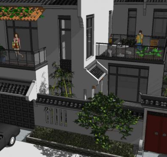 徽派中式住宅独栋别墅SU模型下载_sketchup草图大师SKP模型