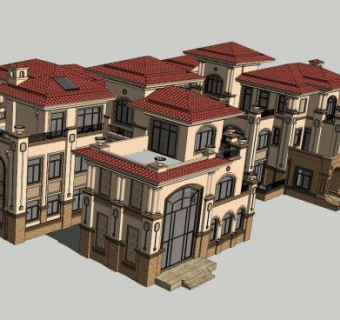 欧式风格独栋别墅装修SU模型下载_sketchup草图大师SKP模型