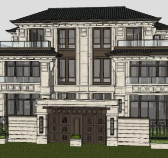中式私家独栋别墅SU模型下载_sketchup草图大师SKP模型
