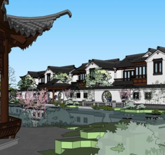 中式江南独栋别墅SU模型下载_sketchup草图大师SKP模型