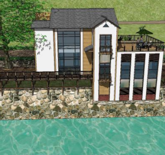 独栋别临湖独栋别墅SU模型下载_sketchup草图大师SKP模型