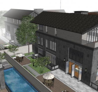 新中式风格建筑独栋别墅SU模型下载_sketchup草图大师SKP模型
