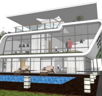 现代风格小别墅独栋建筑SU模型下载_sketchup草图大师SKP模型