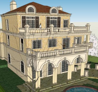 法式独栋别墅阳光房SU模型下载_sketchup草图大师SKP模型