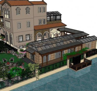 独栋别墅景观建筑SU模型下载_sketchup草图大师SKP模型