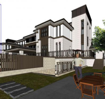 新中式多层独栋豪宅SU模型下载_sketchup草图大师SKP模型