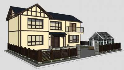 日式住宅独栋别墅阳光房SU模型下载_sketchup草图大师SKP模型