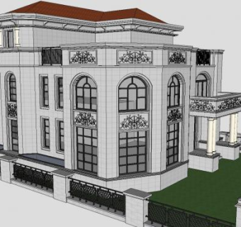 欧式别墅独栋建筑SU模型下载_sketchup草图大师SKP模型