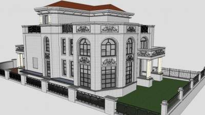 欧式别墅独栋建筑SU模型下载_sketchup草图大师SKP模型