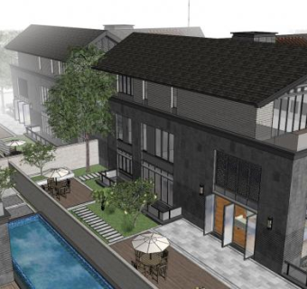 新中式风格独栋别墅SU模型下载_sketchup草图大师SKP模型