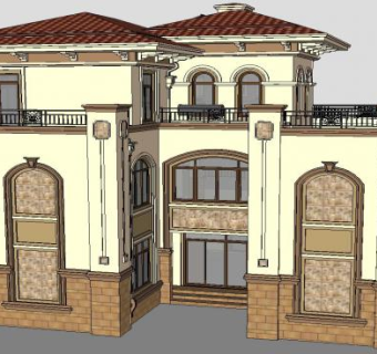 欧式风格户外独栋别墅SU模型下载_sketchup草图大师SKP模型