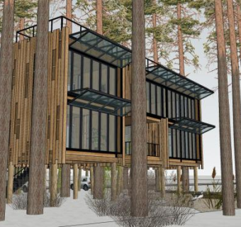 现代国外独栋别墅SU模型下载_sketchup草图大师SKP模型