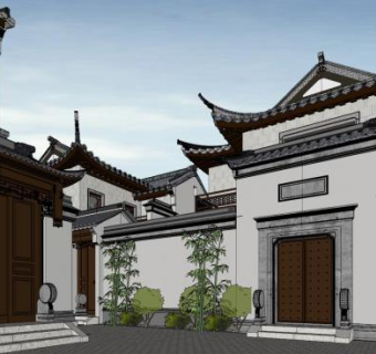 新中式绿城桃花源独栋别墅SU模型下载_sketchup草图大师SKP模型