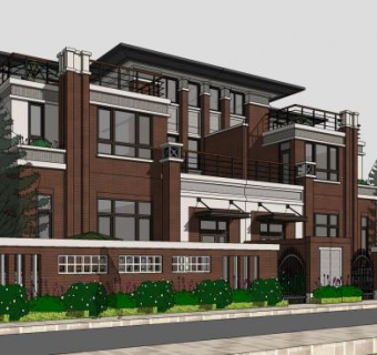 莱特式独立独栋别墅SU模型下载_sketchup草图大师SKP模型
