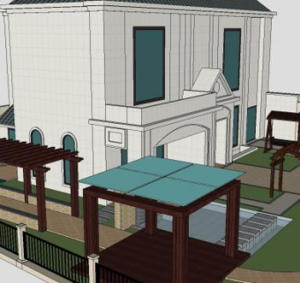 私家独栋别墅庭院景观SU模型下载_sketchup草图大师SKP模型