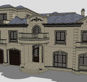 法式风格户外建筑独栋别墅SU模型下载_sketchup草图大师SKP模型