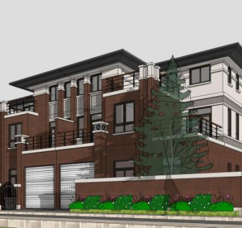 莱特式独立别墅SU模型下载_sketchup草图大师SKP模型