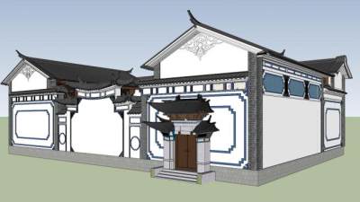 白族独栋建筑三合院SU模型下载_sketchup草图大师SKP模型