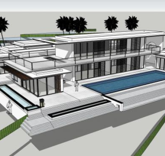 现代新中式独栋别墅SU模型下载_sketchup草图大师SKP模型
