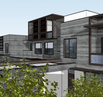 新中式户外建筑独栋别墅SU模型下载_sketchup草图大师SKP模型