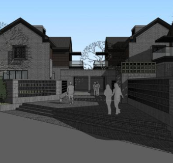 新中式独栋别墅户外建筑SU模型下载_sketchup草图大师SKP模型