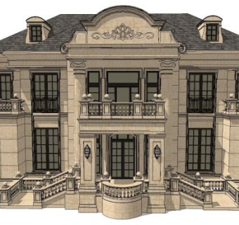 法式建筑独栋别墅SU模型下载_sketchup草图大师SKP模型