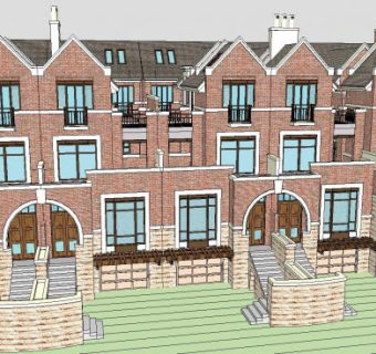 英式联排独栋别墅SU模型下载_sketchup草图大师SKP模型