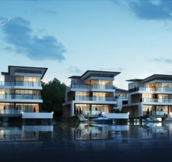 水上联排别墅SU模型下载_sketchup草图大师SKP模型