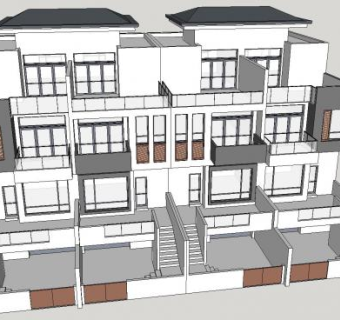 现代风格联排别墅SU模型下载_sketchup草图大师SKP模型