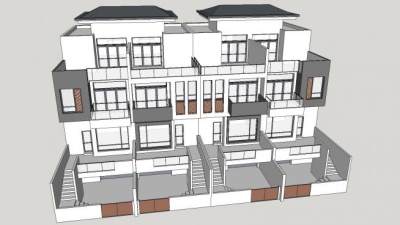 现代风格联排别墅SU模型下载_sketchup草图大师SKP模型