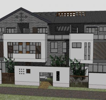 新中式联排别墅SU模型下载_sketchup草图大师SKP模型