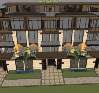 新古典住宅小区联排别墅SU模型下载_sketchup草图大师SKP模型