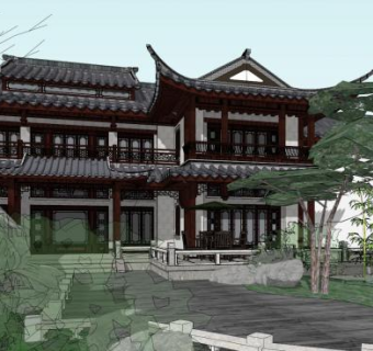 杭州绿城桃花源联排别墅SU模型下载_sketchup草图大师SKP模型