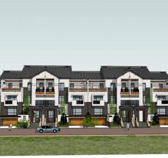 中式联排别墅装修SU模型下载_sketchup草图大师SKP模型