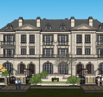 法式建筑联排别墅SU模型下载_sketchup草图大师SKP模型