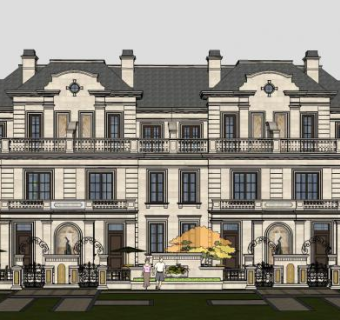 法式户外建筑联排别墅SU模型下载_sketchup草图大师SKP模型
