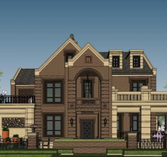 英式联排别墅SU模型下载_sketchup草图大师SKP模型