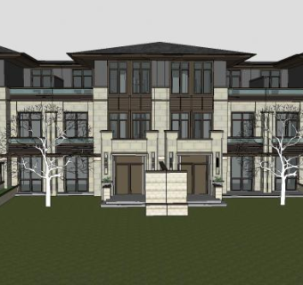 新亚洲风联排别墅SU模型下载_sketchup草图大师SKP模型