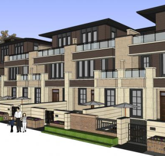 草原风联排别墅SU模型下载_sketchup草图大师SKP模型