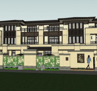 草原风格联排别墅SU模型下载_sketchup草图大师SKP模型