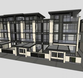 新亚洲联排别墅SU模型下载_sketchup草图大师SKP模型
