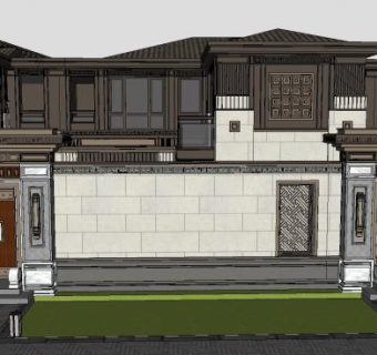 泰禾杭州富阳中式联排别墅SU模型下载_sketchup草图大师SKP模型