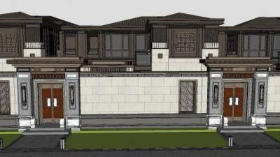 泰禾杭州富阳中式联排别墅SU模型下载_sketchup草图大师SKP模型