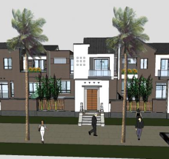 新中式建筑住宅联排别墅SU模型下载_sketchup草图大师SKP模型