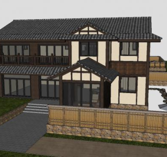 拈花湾联排别墅庭院SU模型下载_sketchup草图大师SKP模型